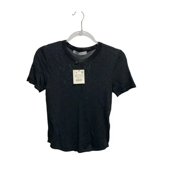 Zara Sheer Black Fitted Top - Picture 2 of 6